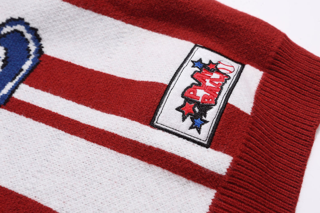 Omirad Retro Varsity Stripe Knit Sweater