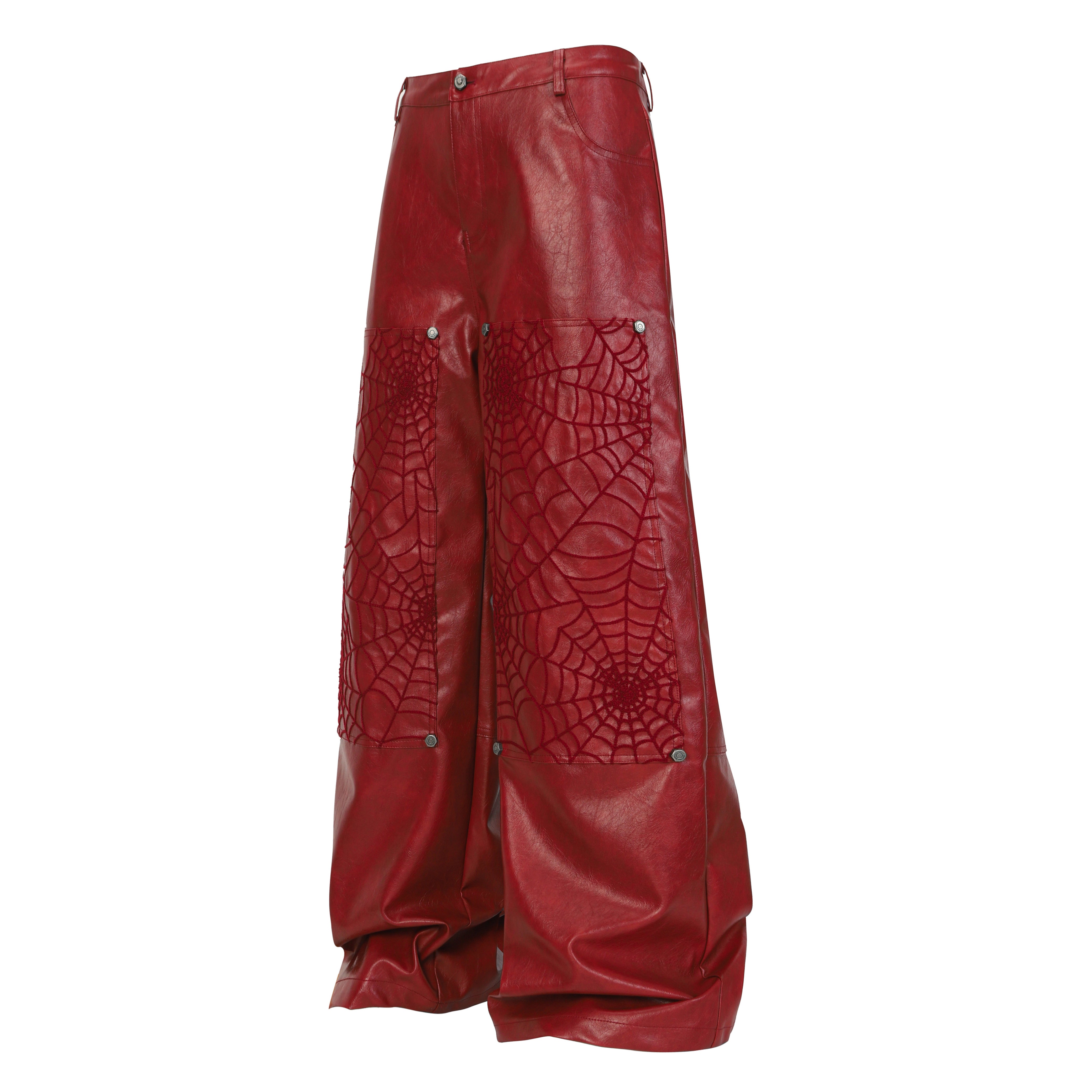 Omirad Web Embossed PU Wide-Leg Pants
