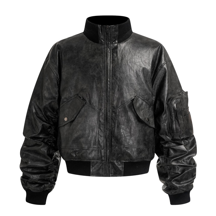 Omirad Vintage PU Bomber Jacket