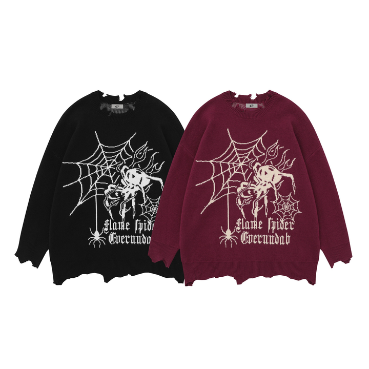 Omirad Flame Spider Distressed Knit Sweater