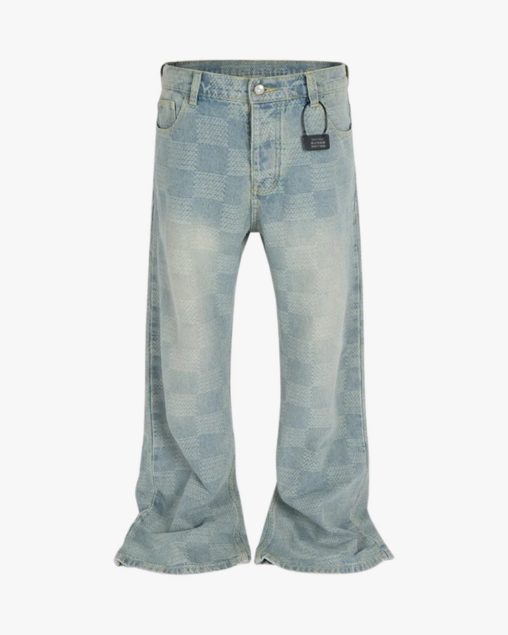 Fadeout Checkered Flare Jeans