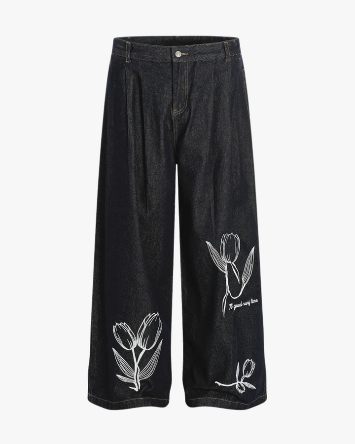 Tulip Script Wide-Leg Denim Trousers