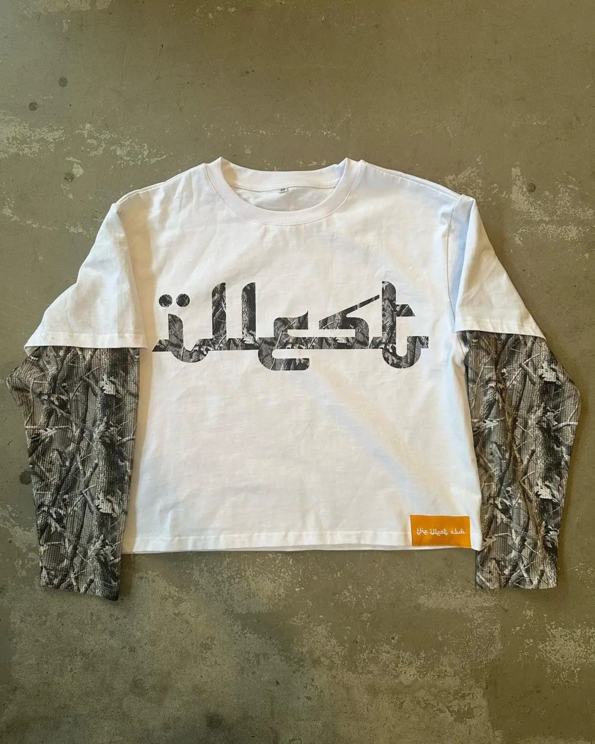 Camo-Layer Arabic Graphic Long Sleeve Tee