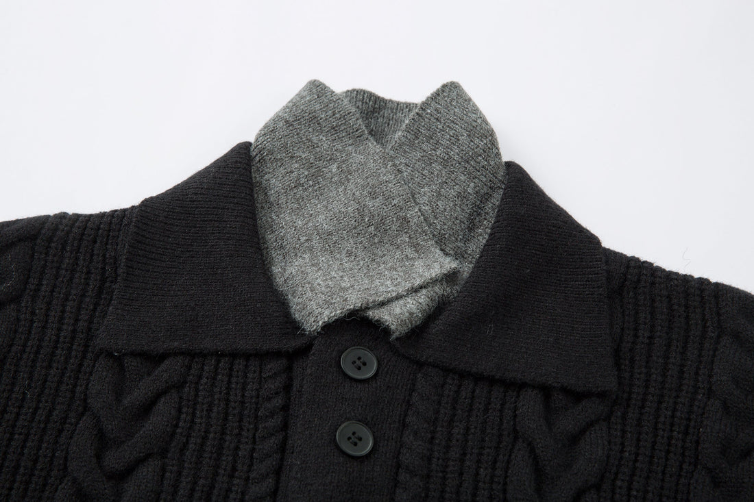 Omirad Vintage Cable Knit Polo Sweater