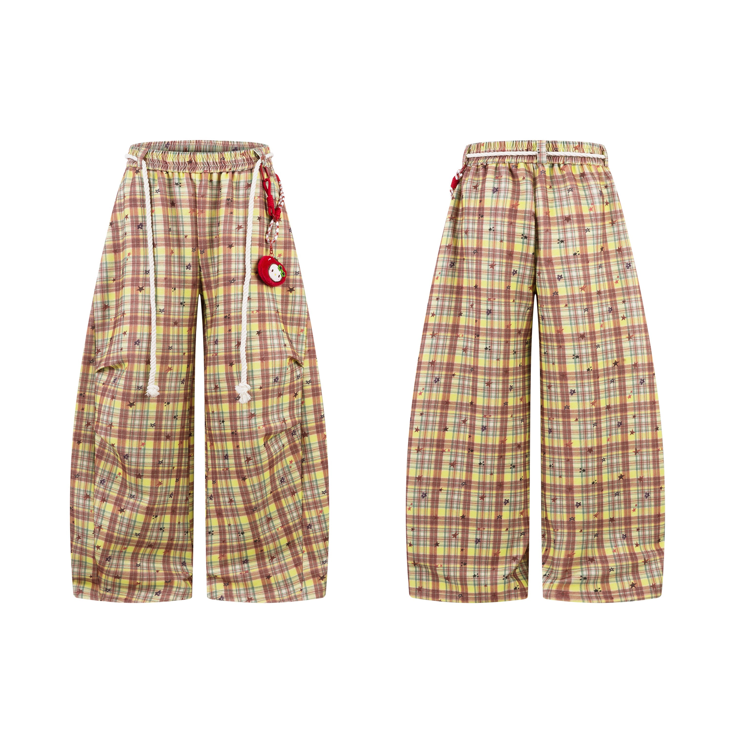 Omirad Yellow Plaid Bear Charm Pants