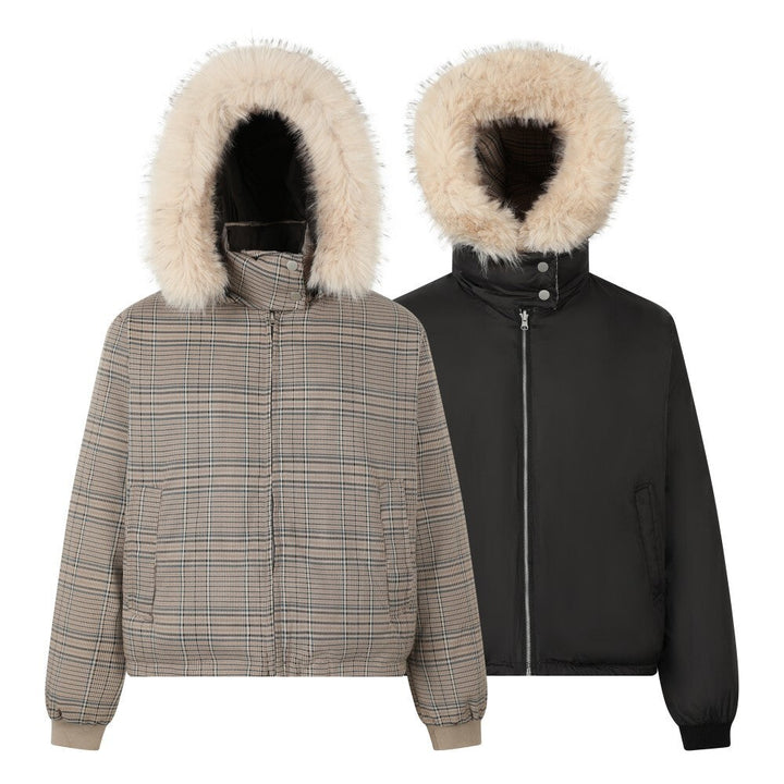 Omirad Reversible Plaid Fur Hooded Jacket