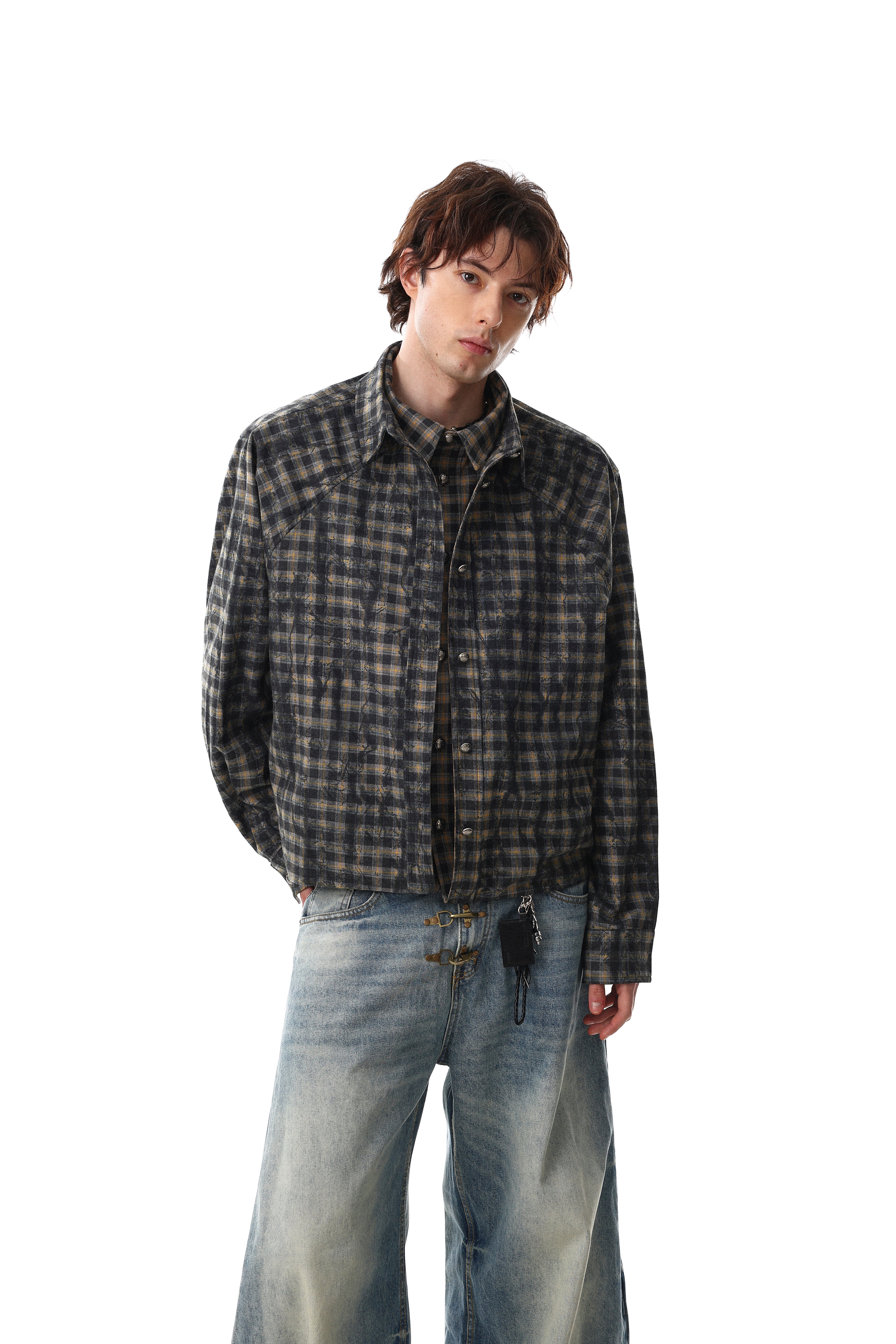 Omirad Vintage Plaid Button-Up Jacket