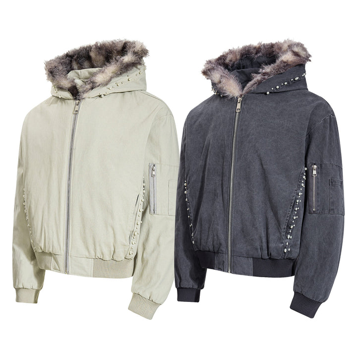 Omirad Studded Fur-Trim Hooded Jacket