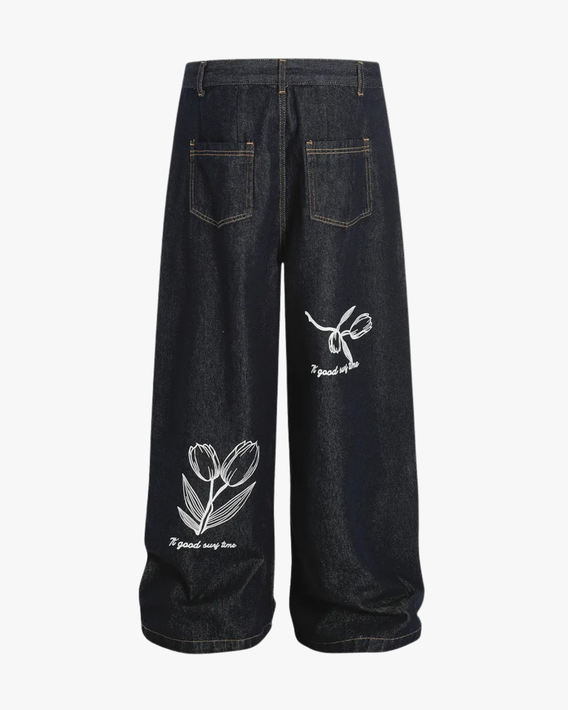 Tulip Script Wide-Leg Denim Trousers