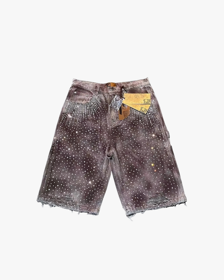 Studded Distressed Denim Shorts