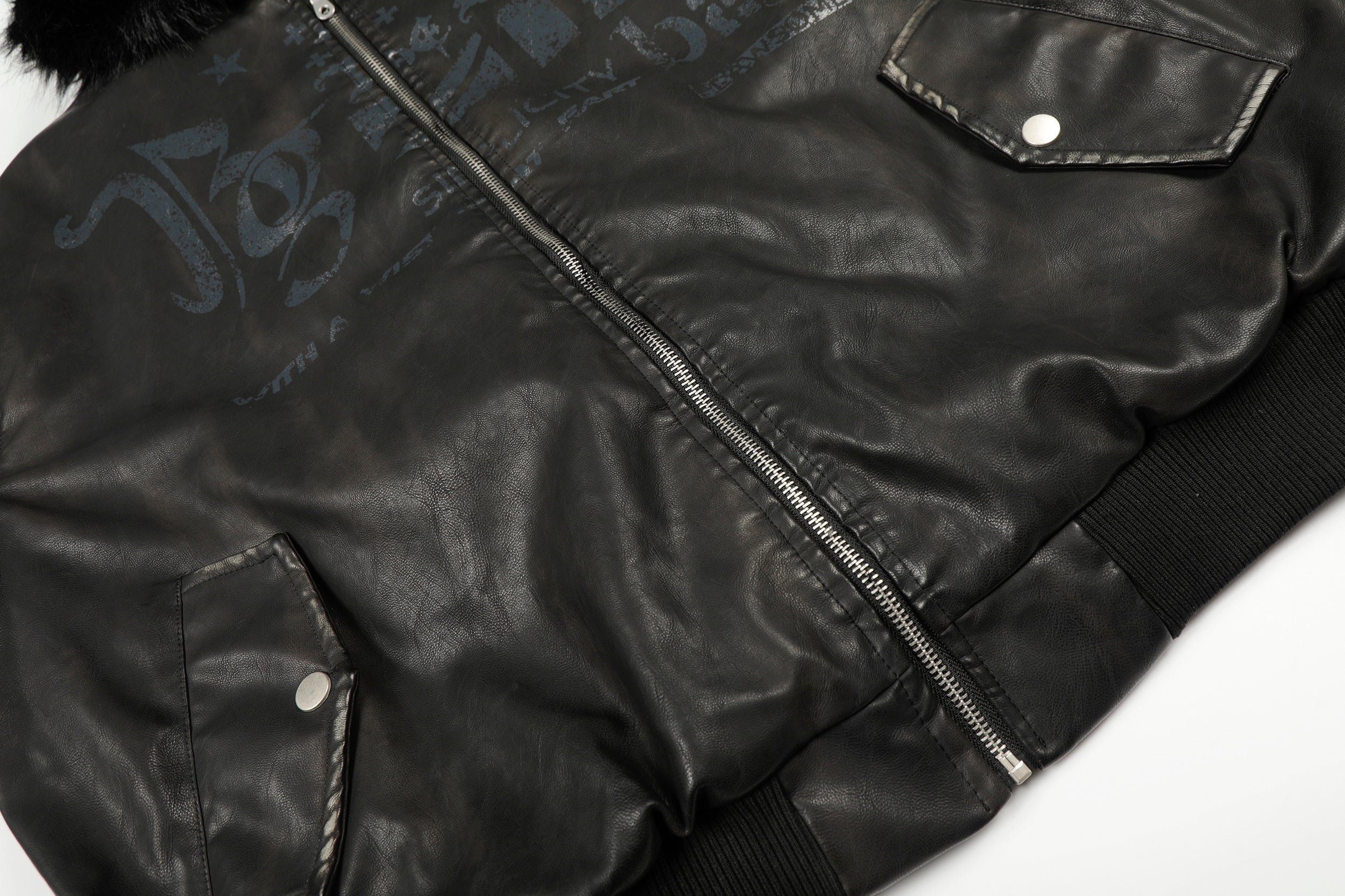 Omirad Vintage Graphic PU Hoodie Jacket