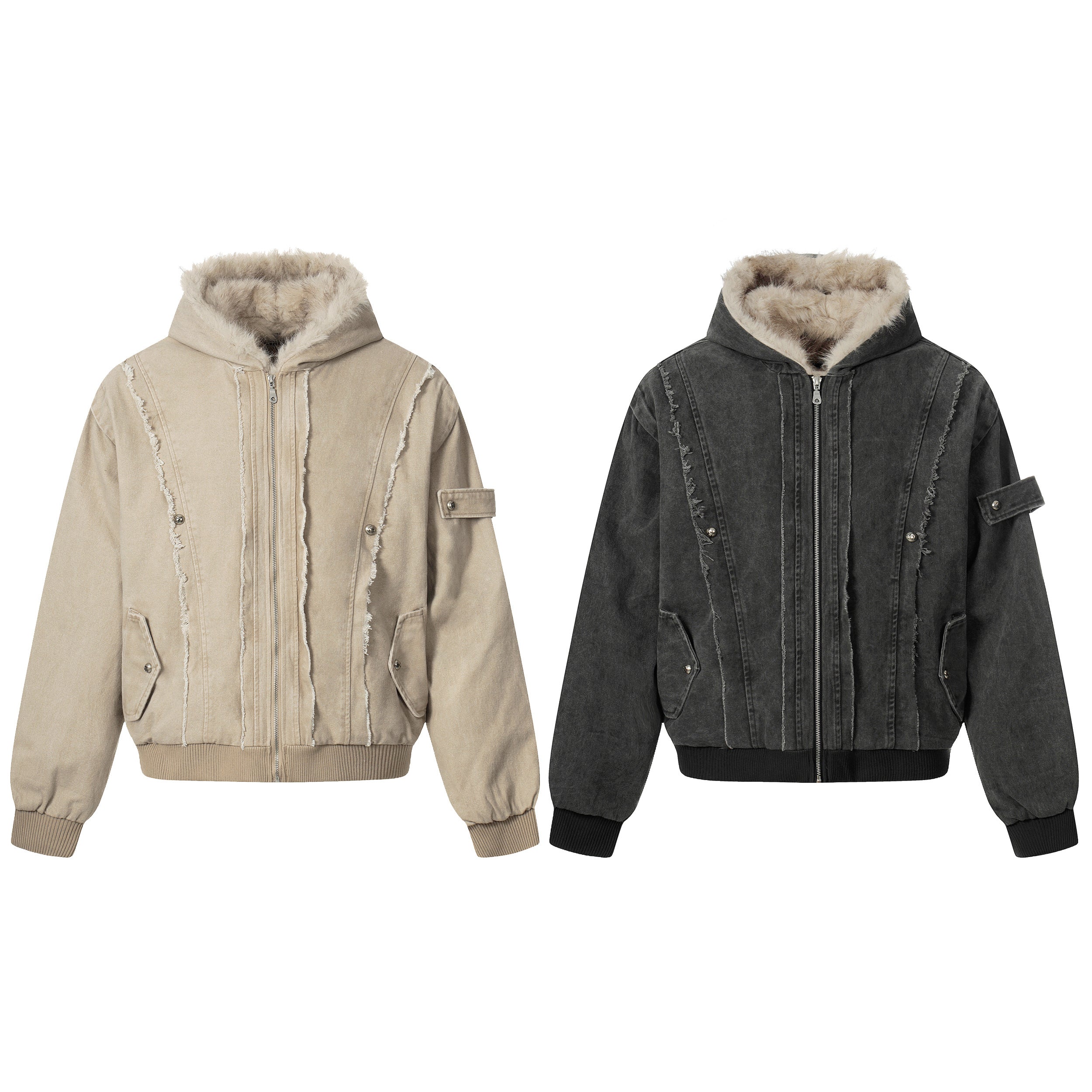 Omirad Washed Shearling-Lined Denim Hooded Jacket