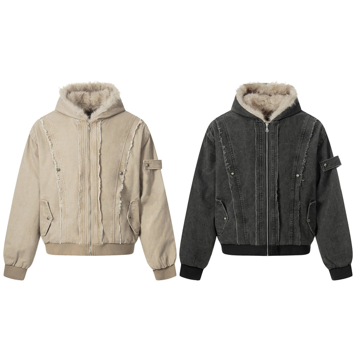 Omirad Washed Shearling-Lined Denim Hooded Jacket