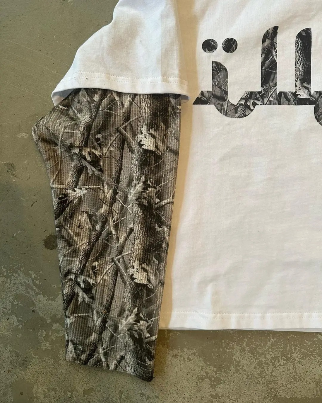 Camo-Layer Arabic Graphic Long Sleeve Tee