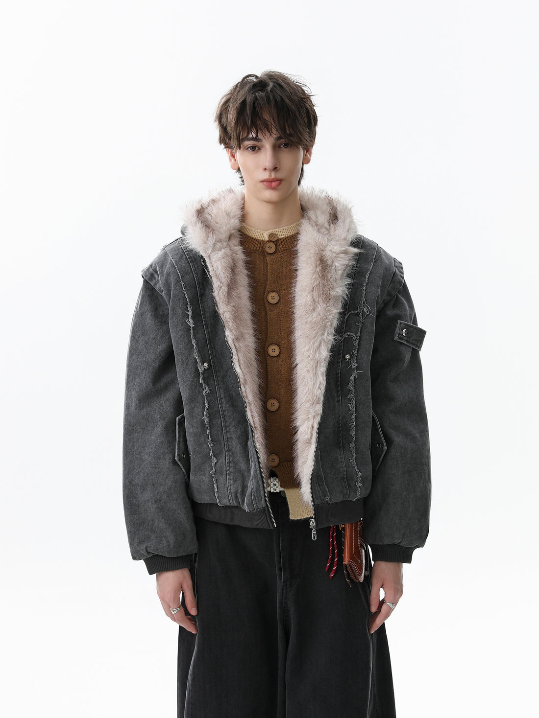 Omirad Washed Shearling-Lined Denim Hooded Jacket