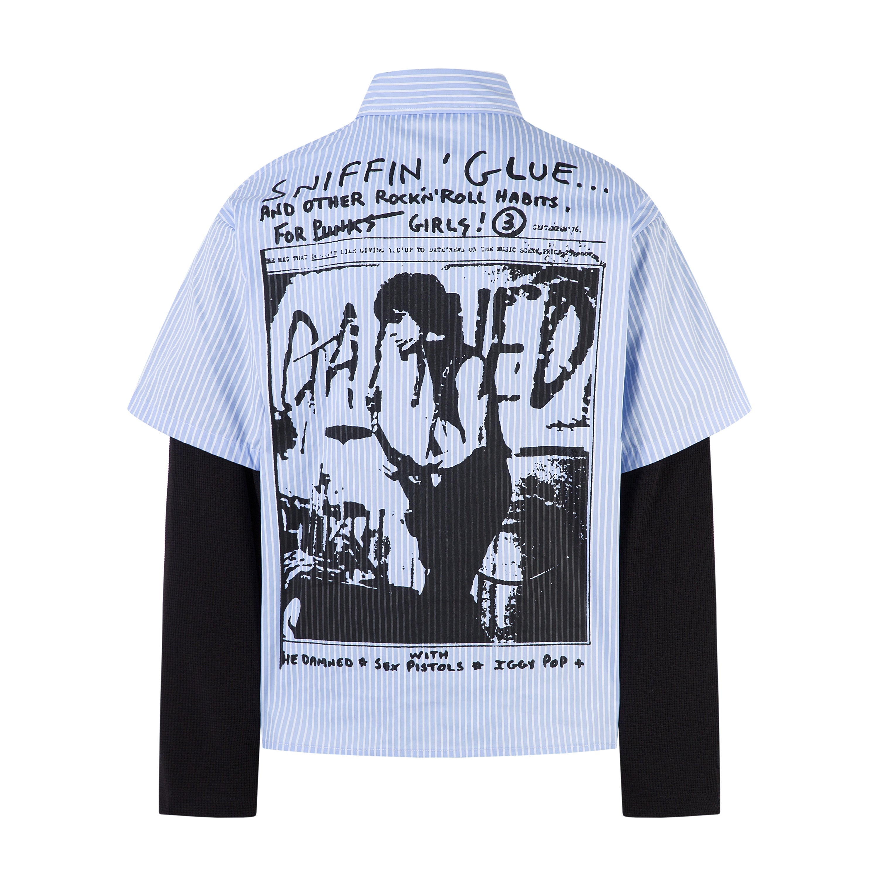 Omirad Punk Print Layered Stripe Shirt