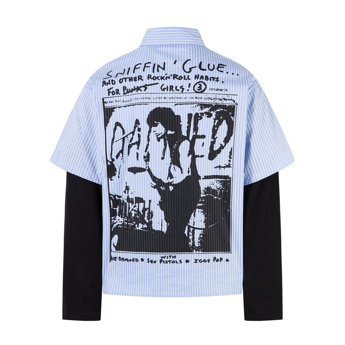 Omirad Punk Print Layered Stripe Shirt