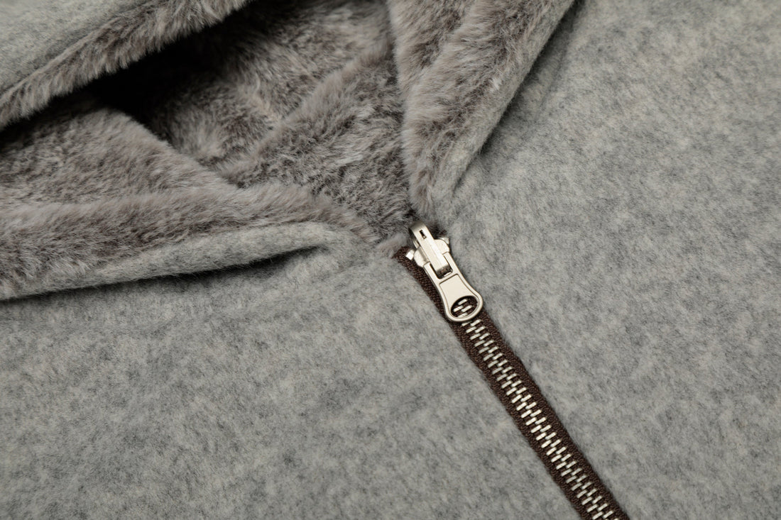 Omirad Wool Blend Fleece Hooded Bomber Jacket