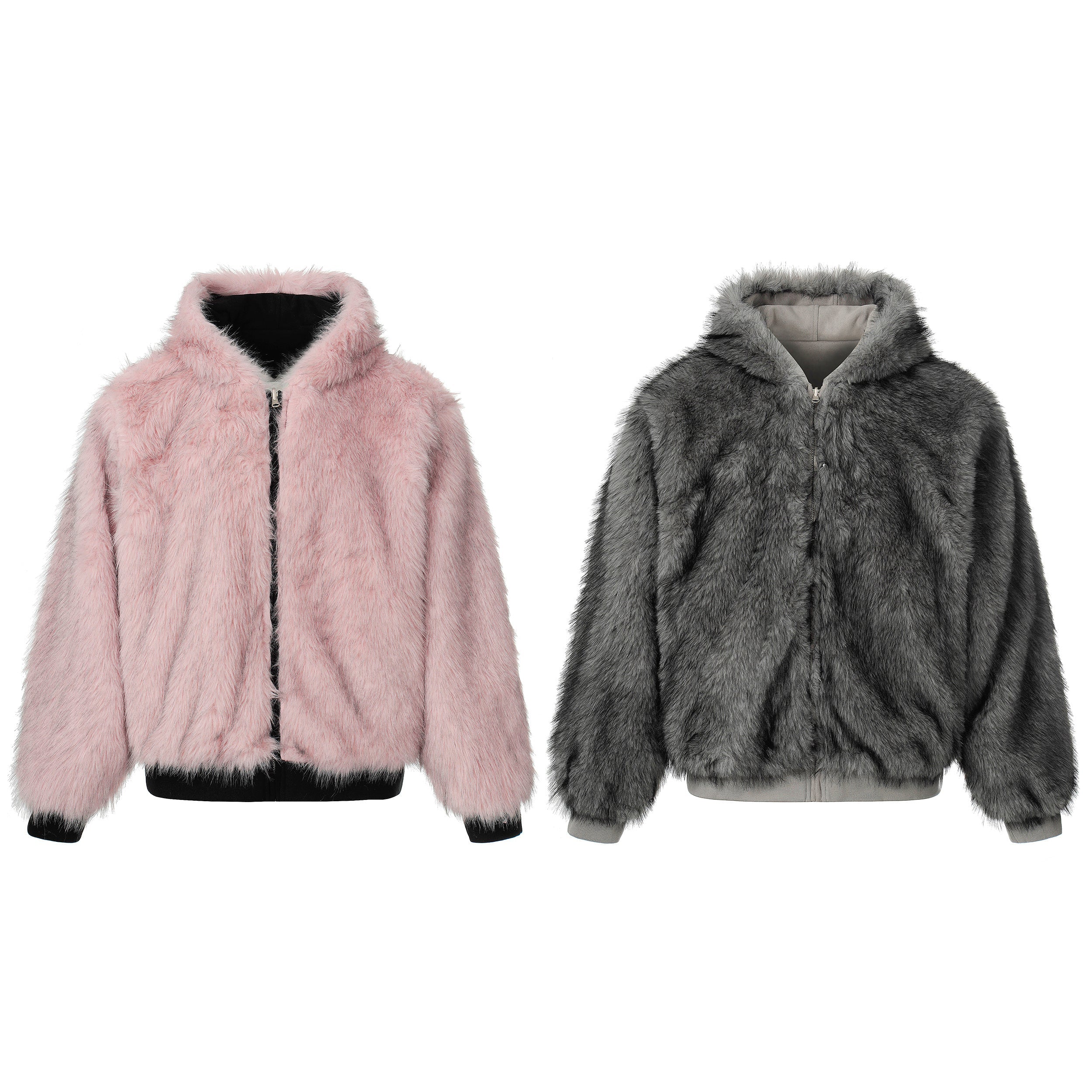 Omirad Reversible Faux Suede Fur Hooded Jacket