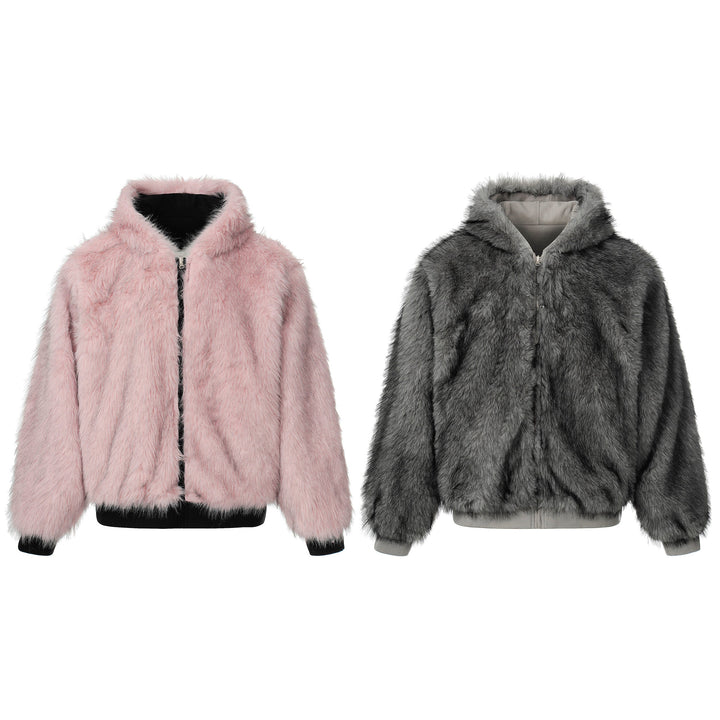 Omirad Reversible Faux Suede Fur Hooded Jacket