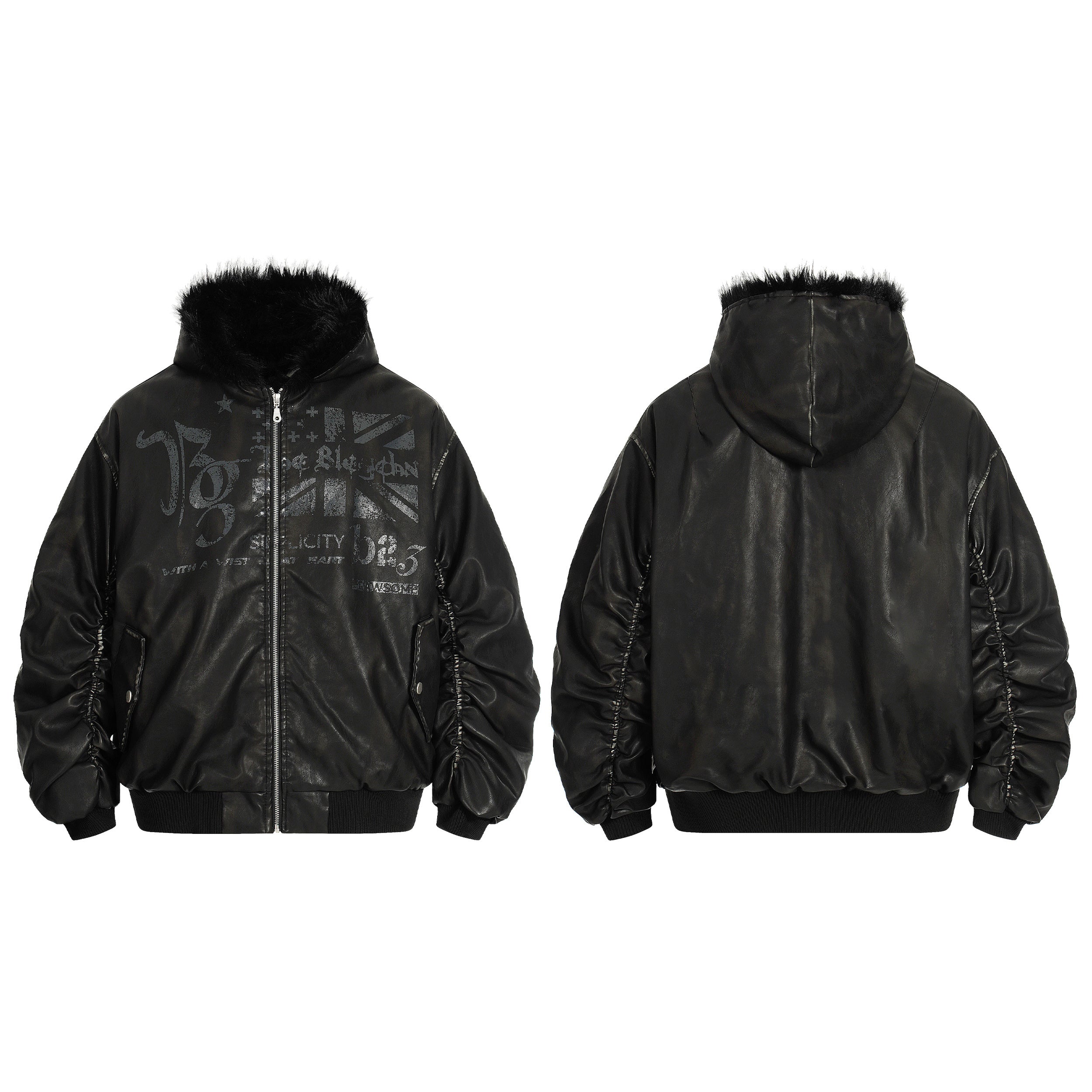 Omirad Vintage Graphic PU Hoodie Jacket