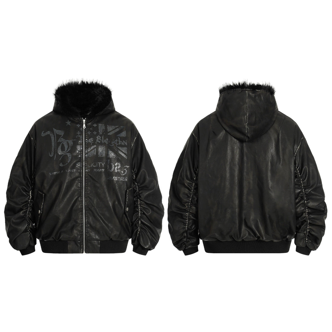 Omirad Vintage Graphic PU Hoodie Jacket