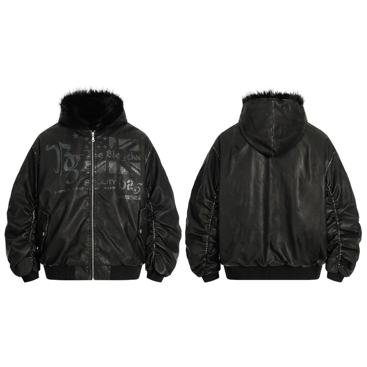 Omirad Vintage Graphic PU Hoodie Jacket