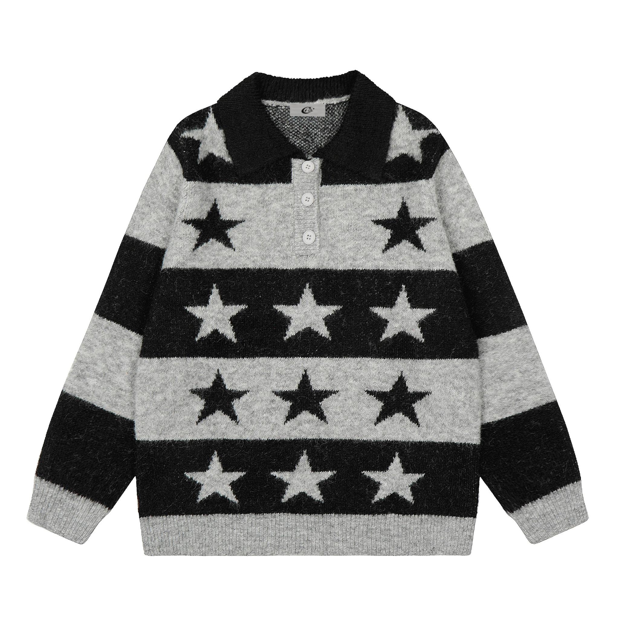 Omirad Star Stripe Knit Polo Sweater