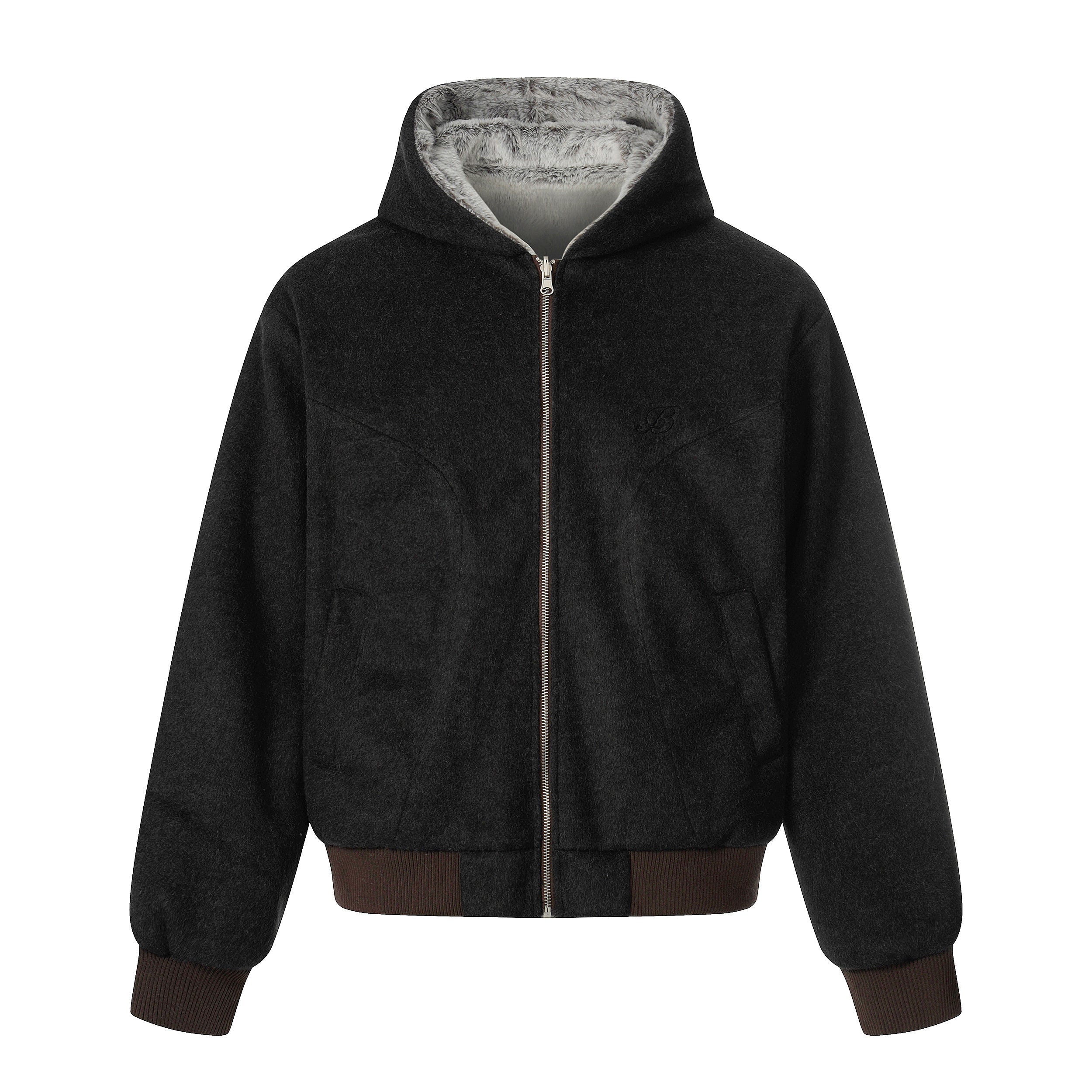 Omirad Wool Blend Fleece Hooded Bomber Jacket