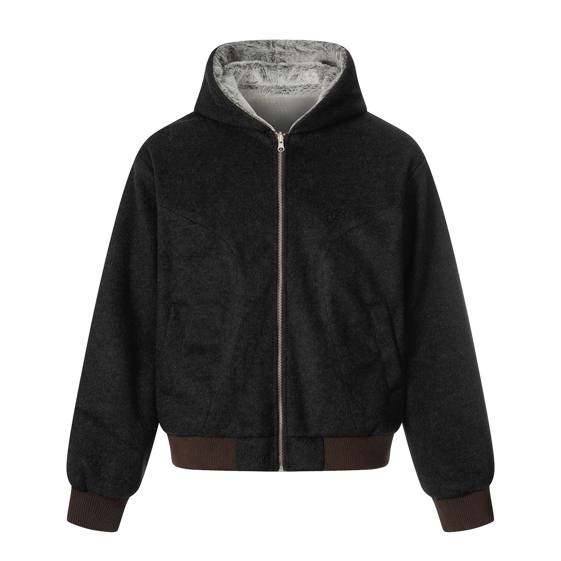 Omirad Wool Blend Fleece Hooded Bomber Jacket