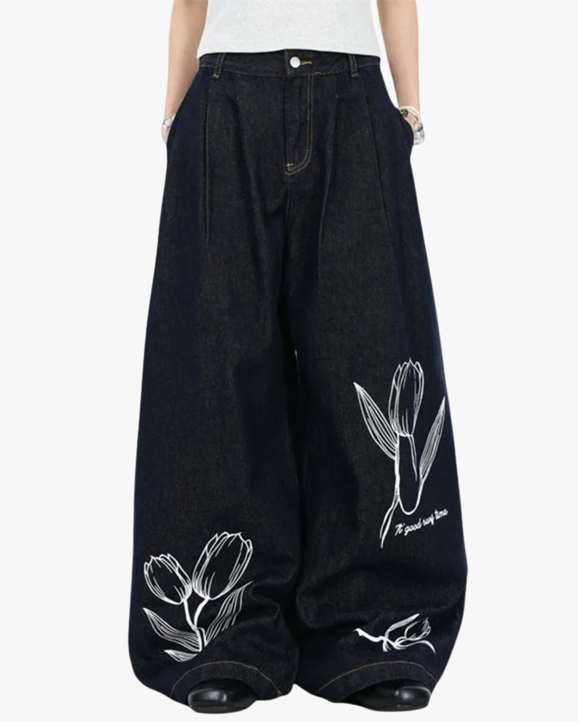 Tulip Script Wide-Leg Denim Trousers