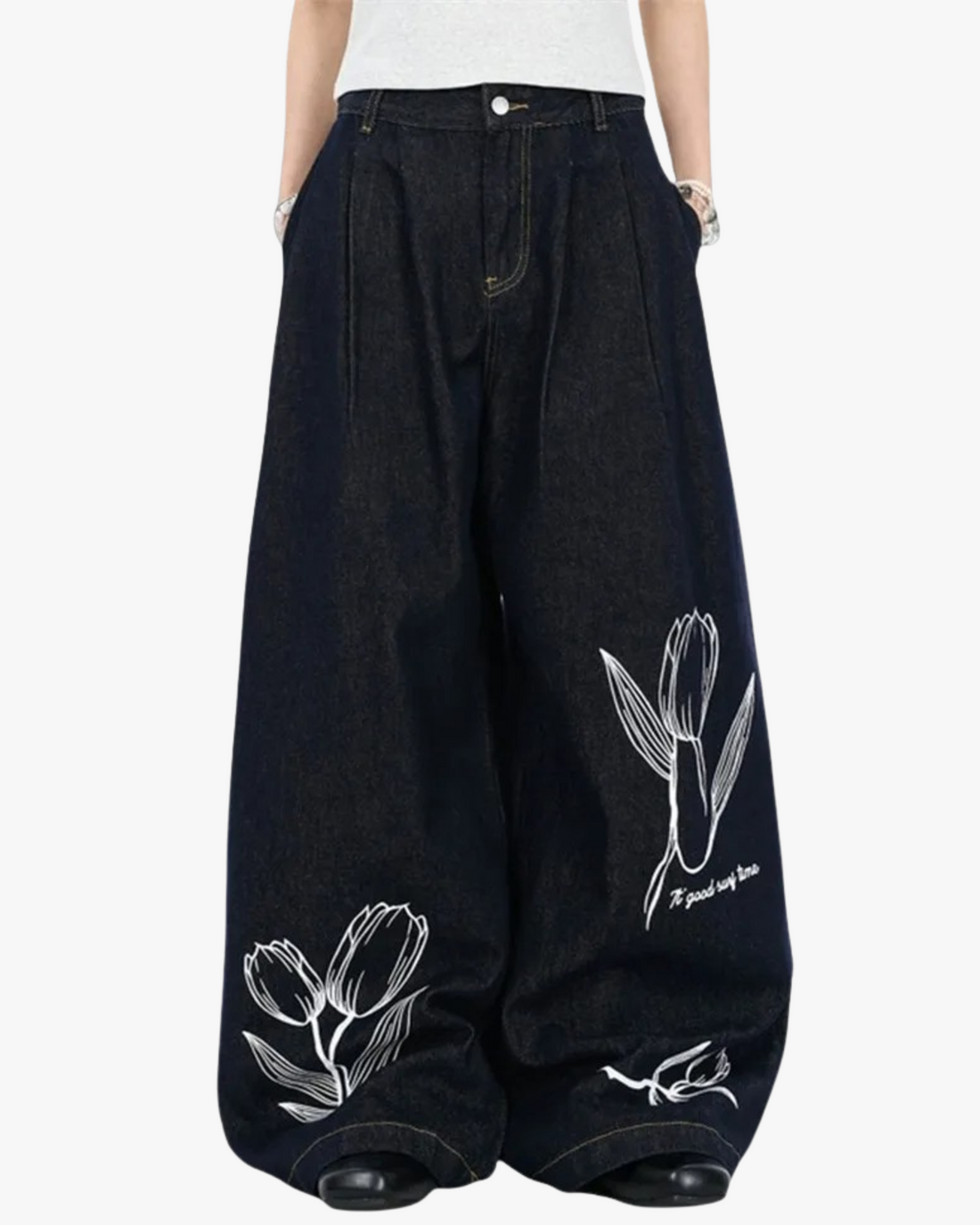 Tulip Script Wide-Leg Denim Trousers
