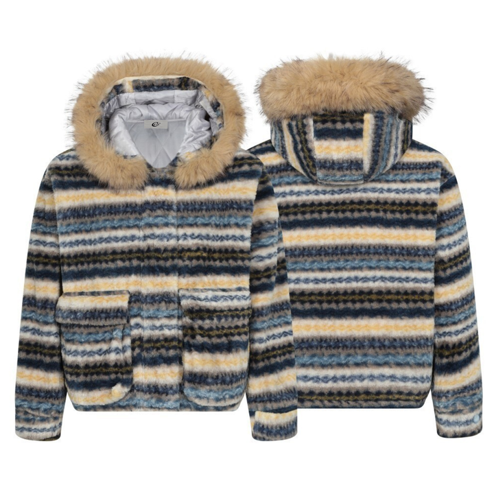 Omirad Striped Faux Fur Hooded Jacket