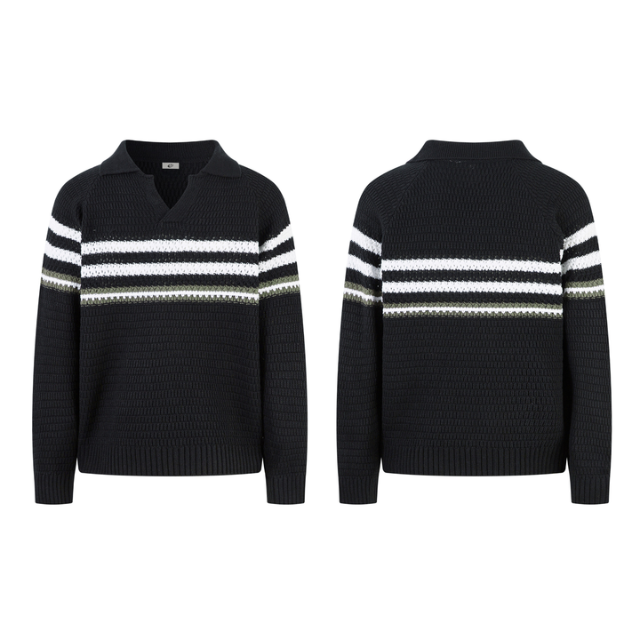 Omirad Striped Knit Polo Sweater