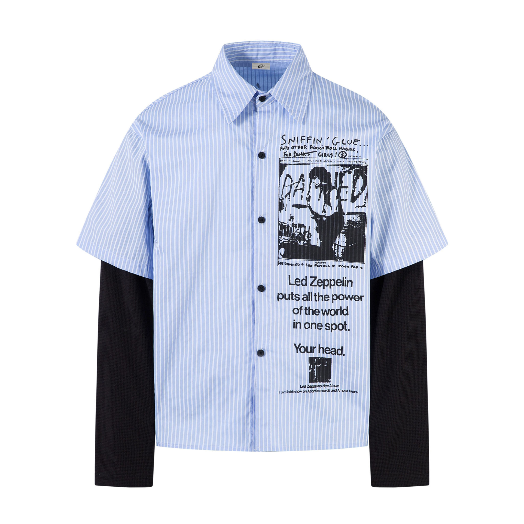 Omirad Punk Print Layered Stripe Shirt