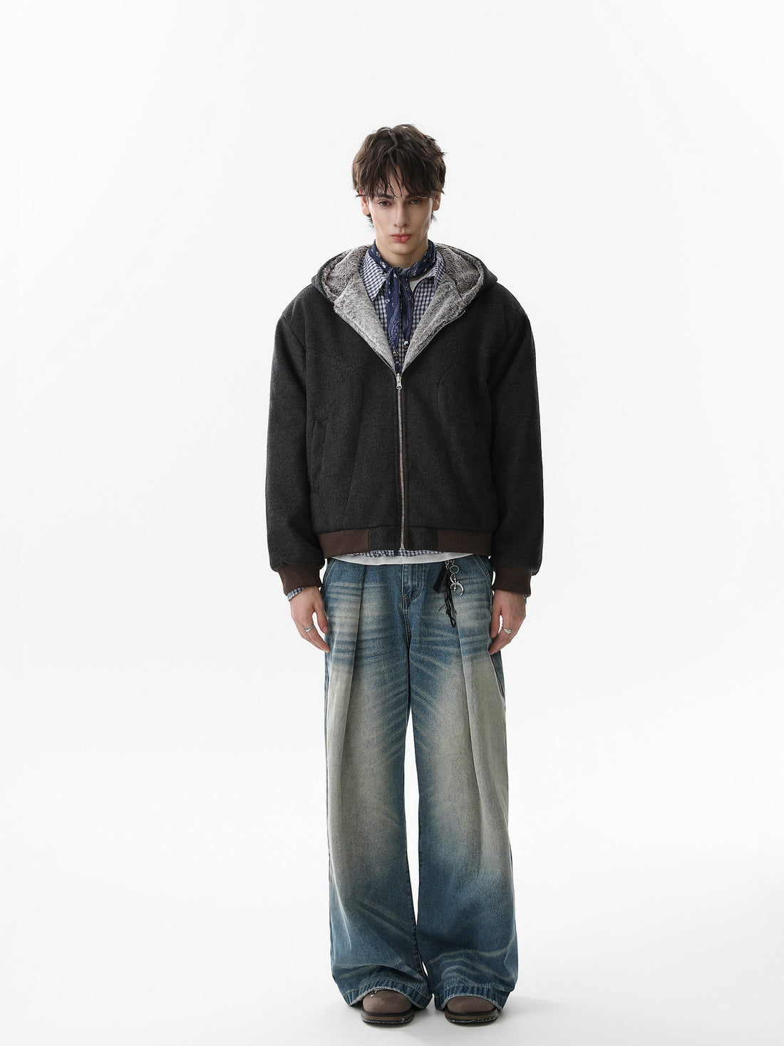 Omirad Wool Blend Fleece Hooded Bomber Jacket