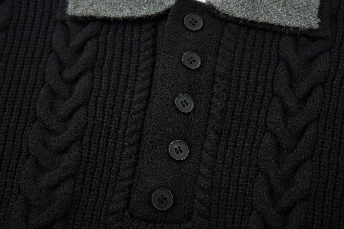 Omirad Vintage Cable Knit Polo Sweater