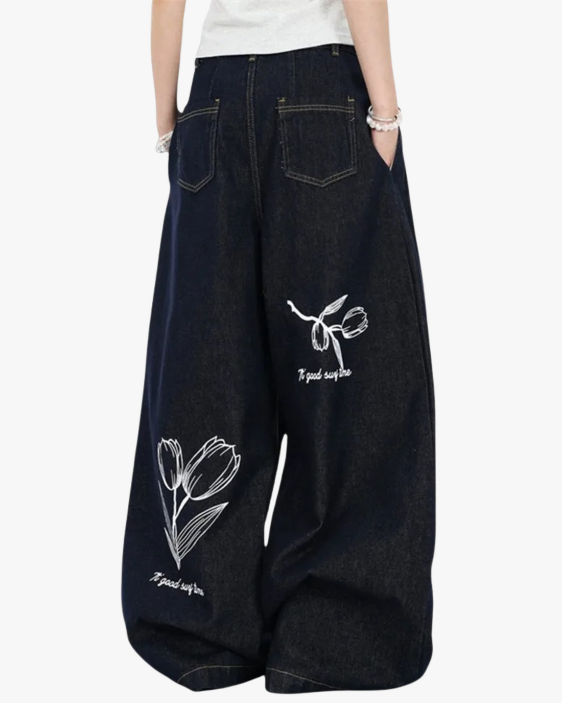 Tulip Script Wide-Leg Denim Trousers