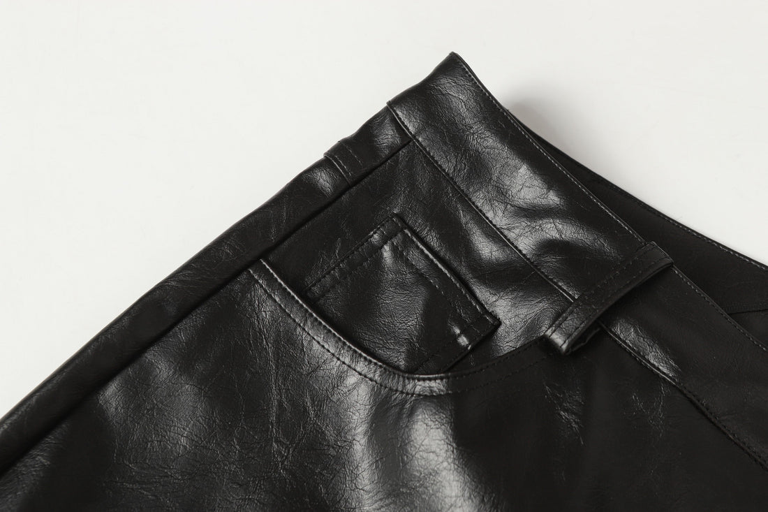 Omirad Web Embossed PU Wide-Leg Pants