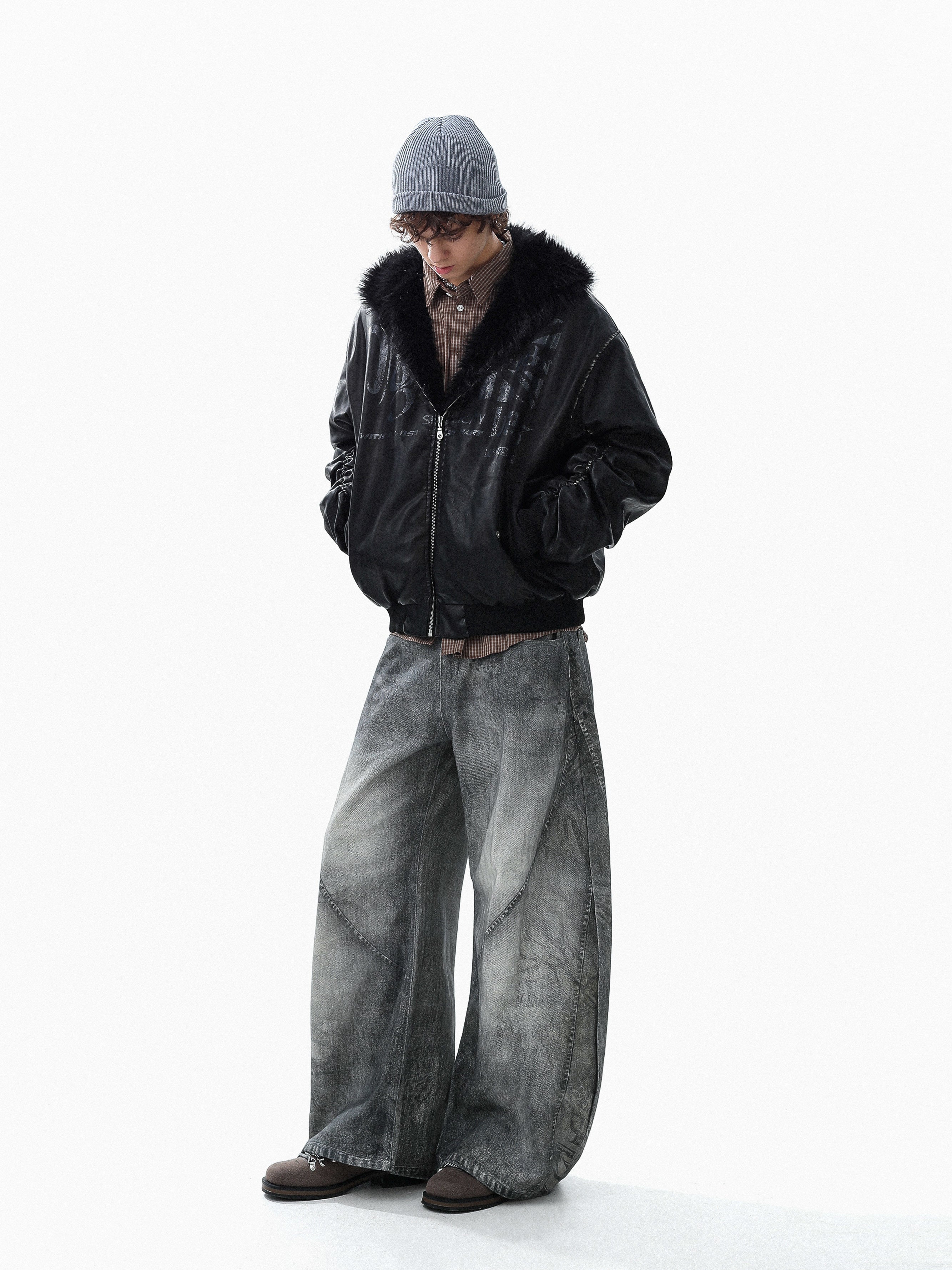 Omirad Vintage Graphic PU Hoodie Jacket