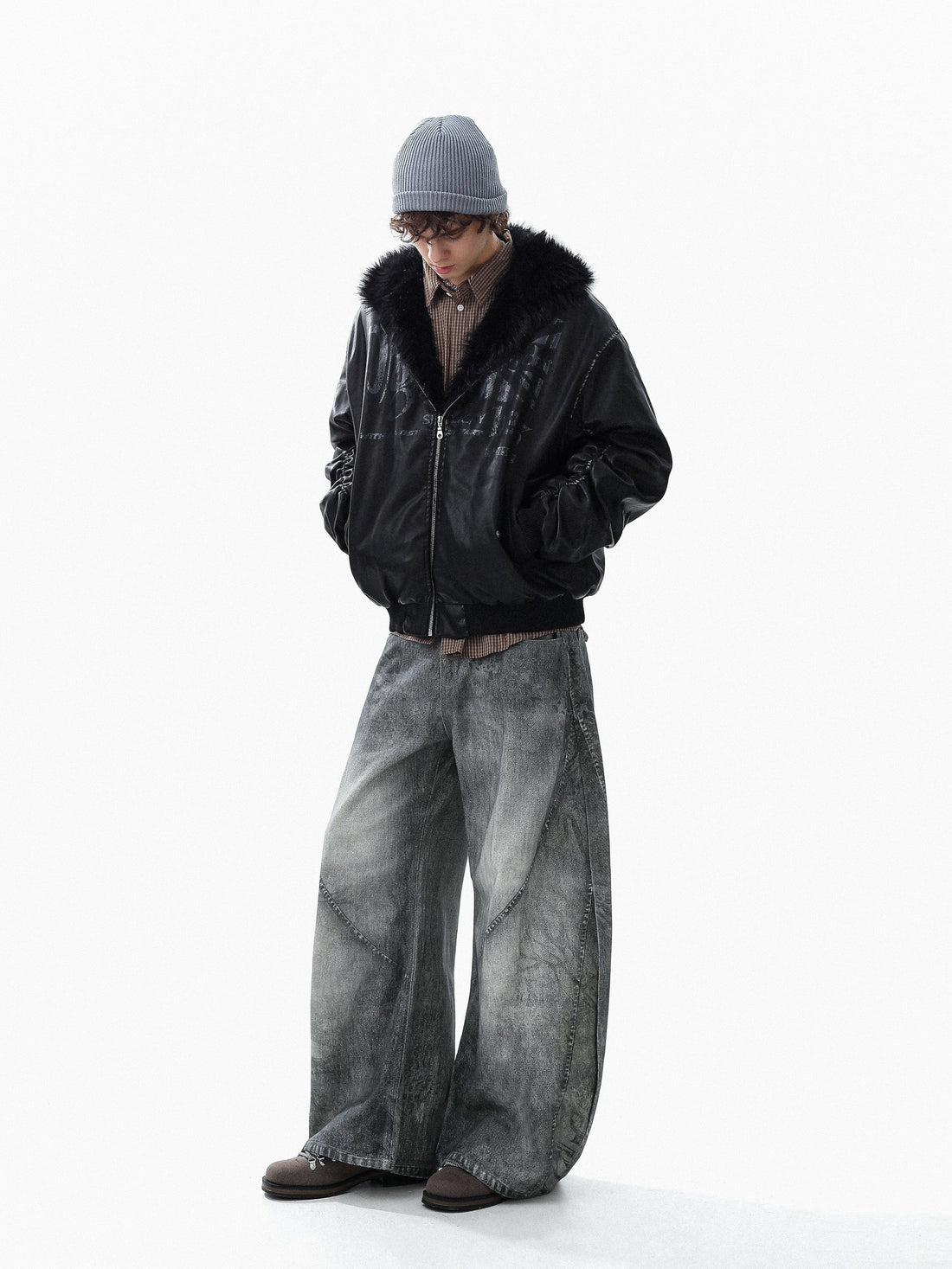 Omirad Vintage Graphic PU Hoodie Jacket