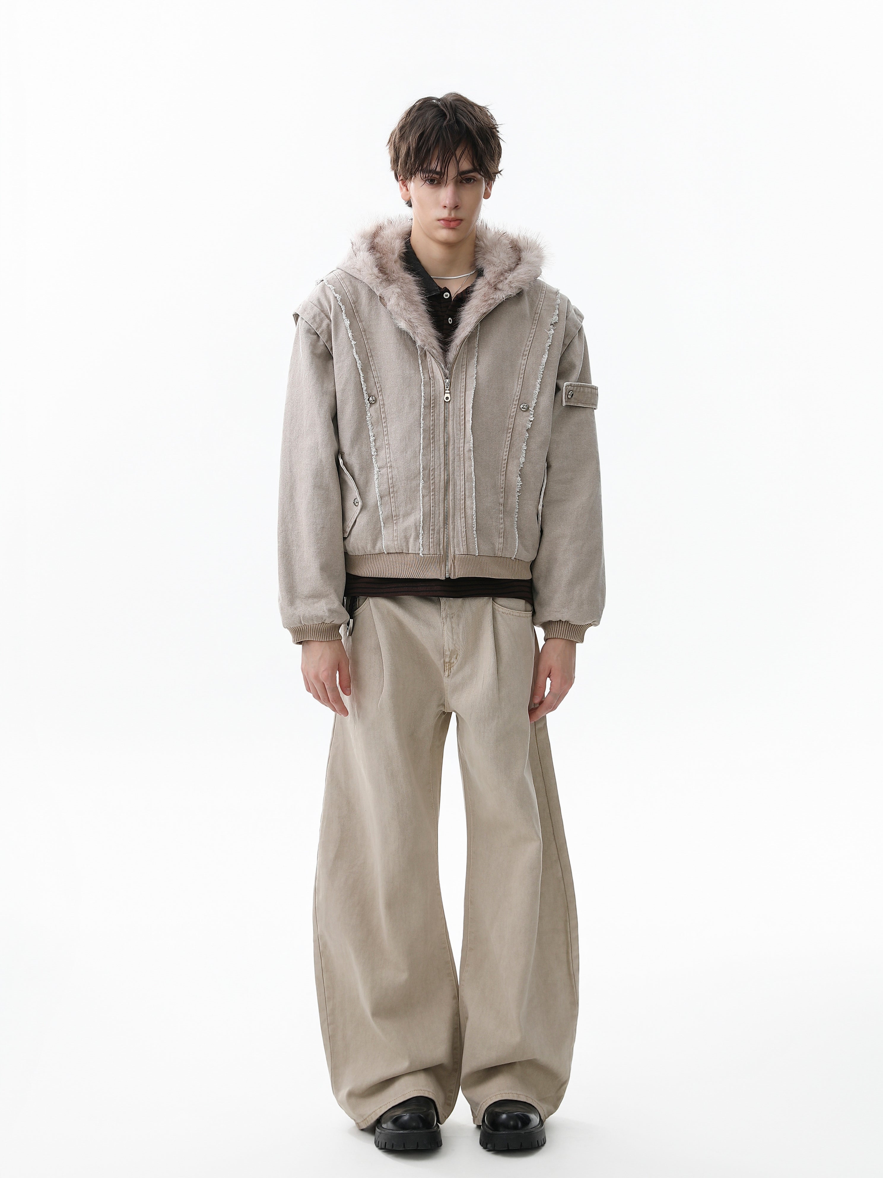 Omirad Washed Shearling-Lined Denim Hooded Jacket