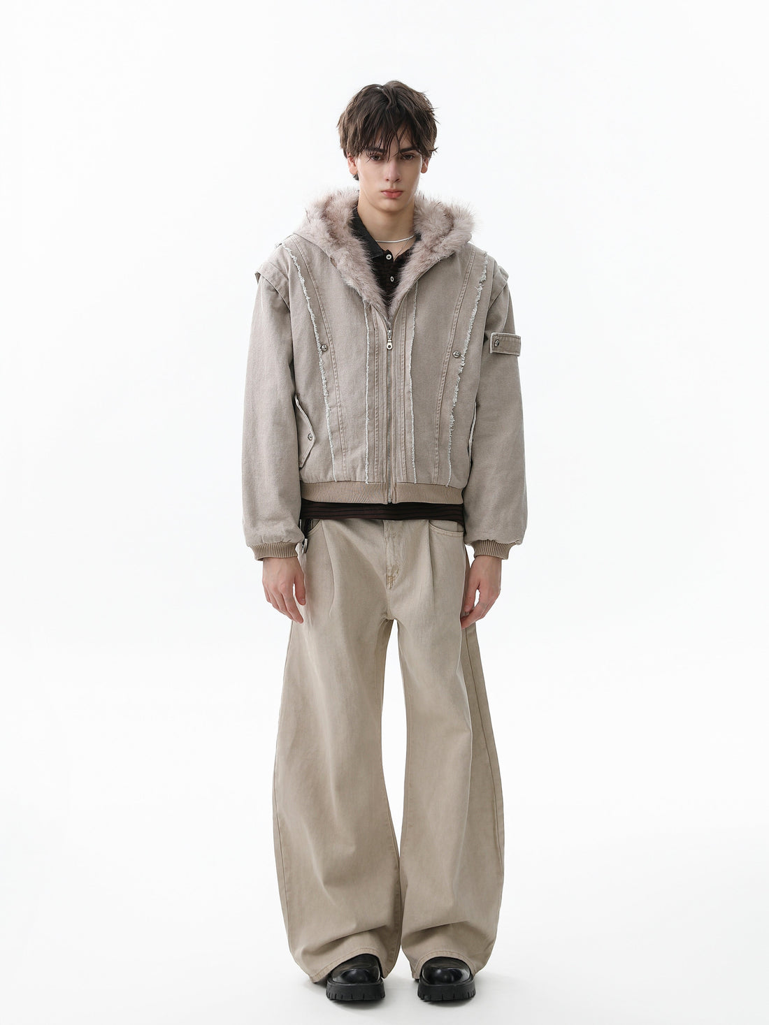 Omirad Washed Shearling-Lined Denim Hooded Jacket