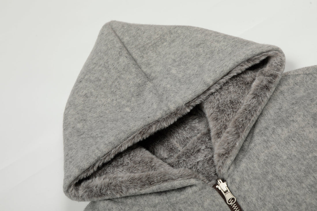 Omirad Wool Blend Fleece Hooded Bomber Jacket
