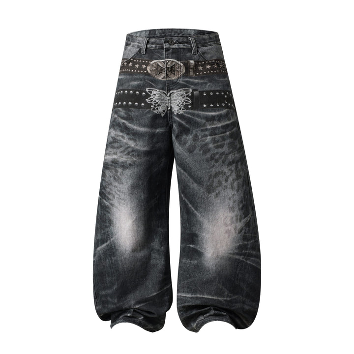 Omirad Washed Studded Wide-Leg Jeans