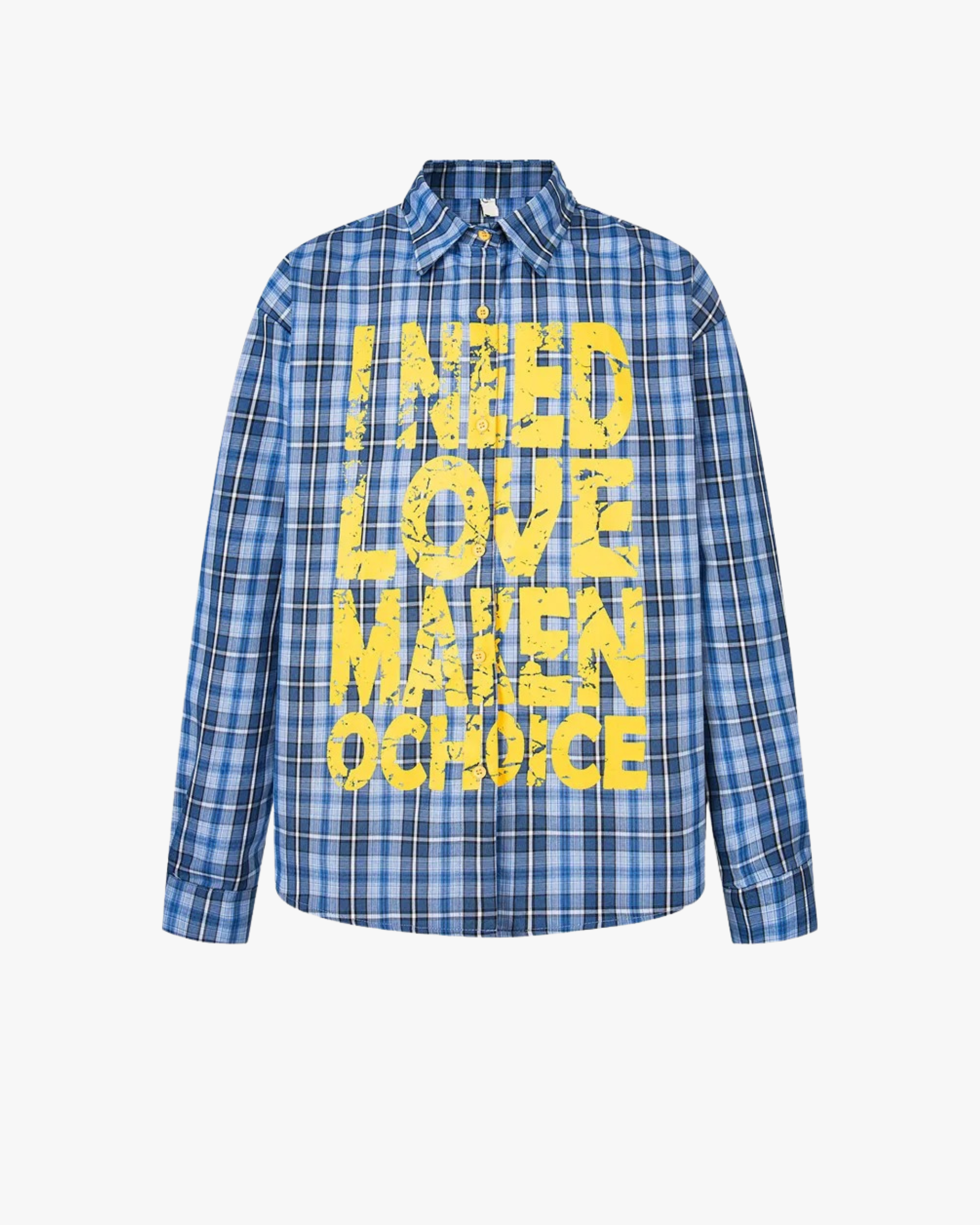 Plaid Shirt – “I NEED LOVE” Graphic Print