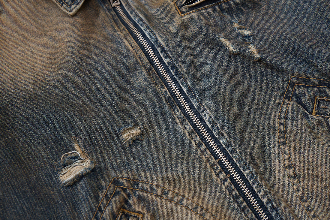 Omirad Vintage Distressed Denim Jacket
