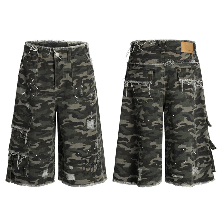Omirad Camo Distressed Utility Denim Shorts