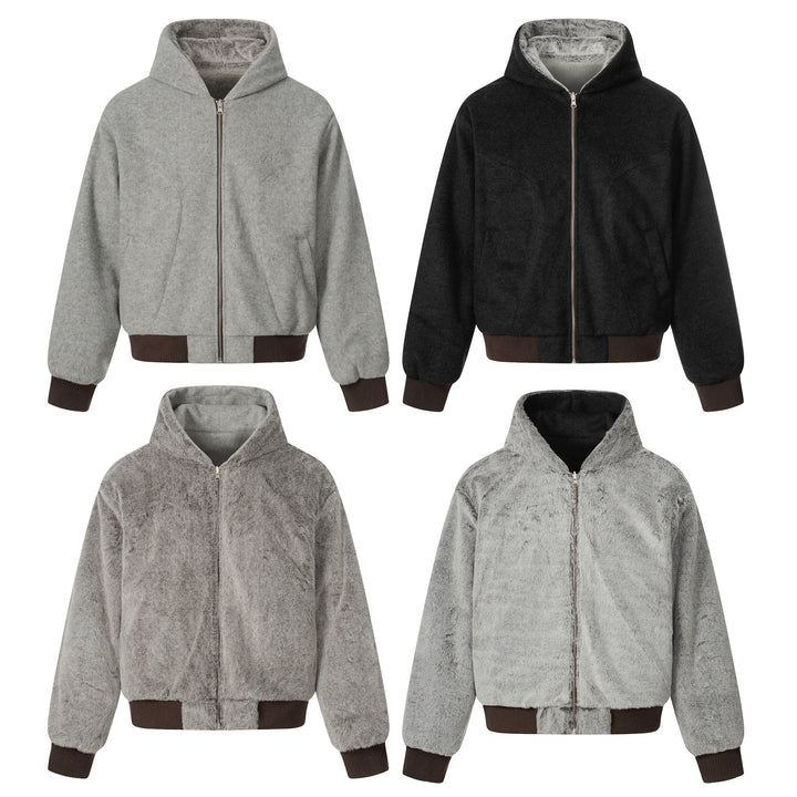 Omirad Wool Blend Fleece Hooded Bomber Jacket