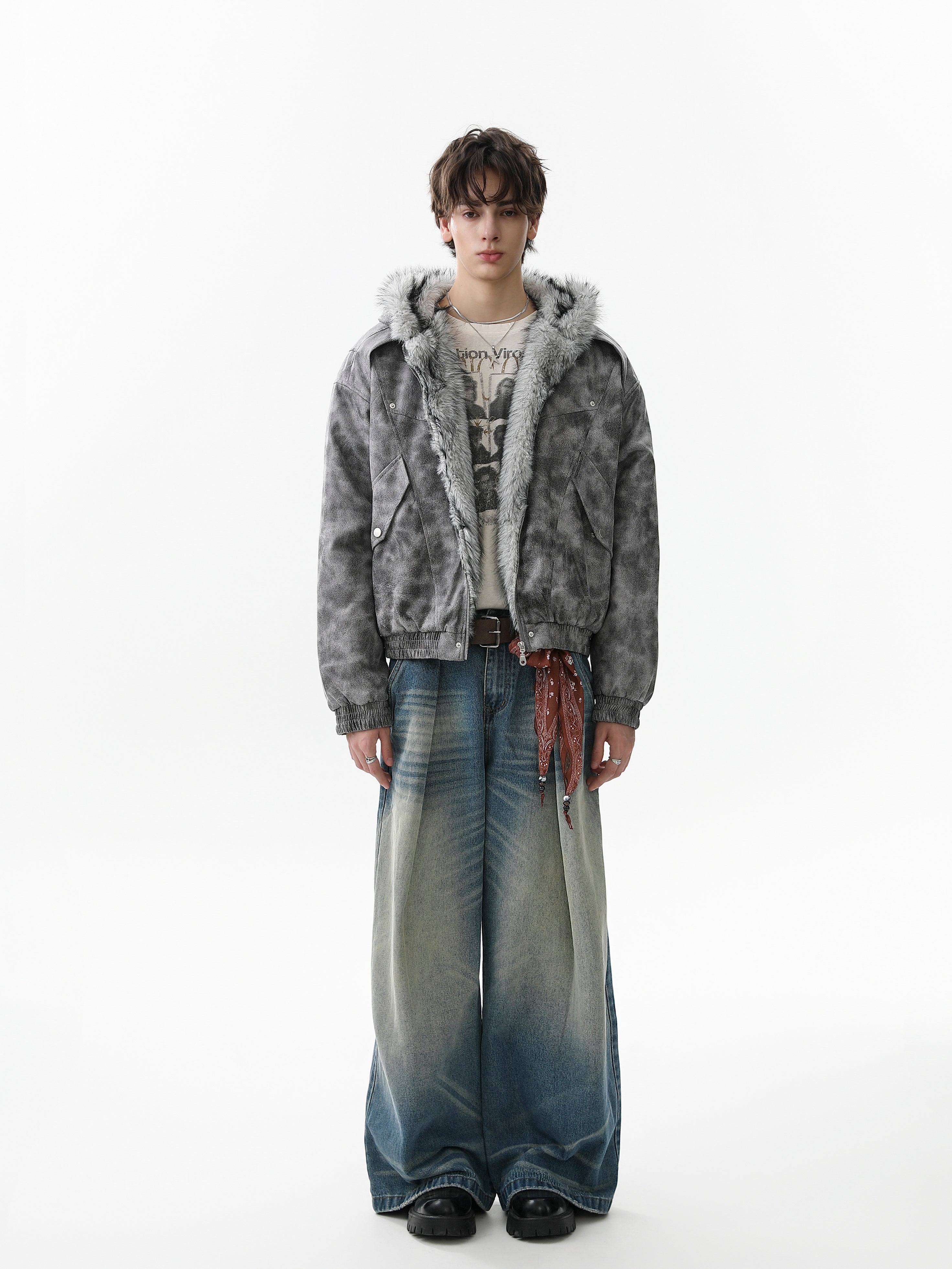 Omirad Washed Faux-Fur Hooded Jacket